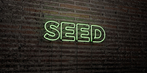SEED -Realistic Neon Sign on Brick Wall background - 3D rendered royalty free stock image. Can be used for online banner ads and direct mailers..