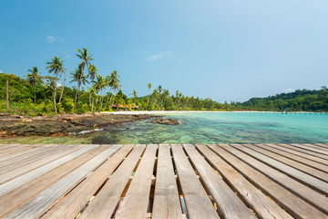 Wooden terrace at the tropical beach, Located Koh Kood Island, Thailand
