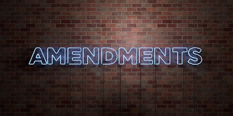 AMENDMENTS - fluorescent Neon tube Sign on brickwork - Front view - 3D rendered royalty free stock picture. Can be used for online banner ads and direct mailers..