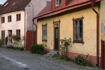 Medieval alley in the historic town Visby on Swedish Baltic sea island Gotland