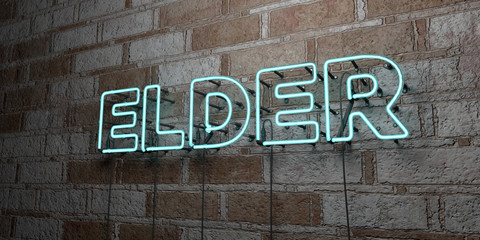 ELDER - Glowing Neon Sign on stonework wall - 3D rendered royalty free stock illustration.  Can be used for online banner ads and direct mailers..