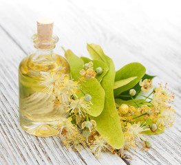 bottle of essential linden oil