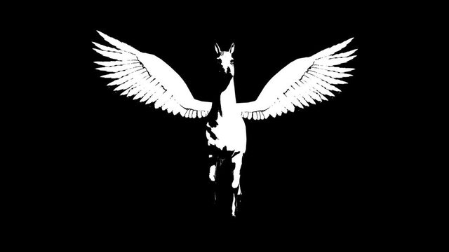 Pegasus. Animated silhouette. Alpha channel. 4K video.