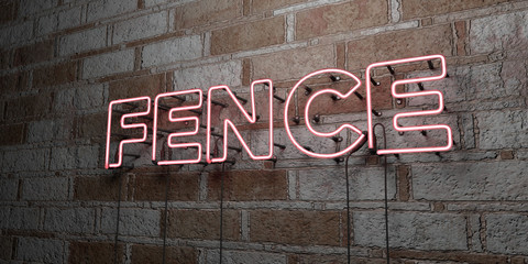 FENCE - Glowing Neon Sign on stonework wall - 3D rendered royalty free stock illustration.  Can be used for online banner ads and direct mailers..