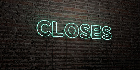 CLOSES -Realistic Neon Sign on Brick Wall background - 3D rendered royalty free stock image. Can be used for online banner ads and direct mailers..