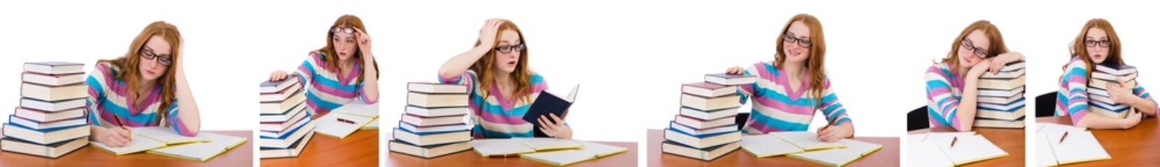 Young student with books isolated on white