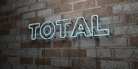 TOTAL - Glowing Neon Sign on stonework wall - 3D rendered royalty free stock illustration.  Can be used for online banner ads and direct mailers..