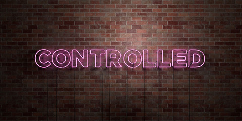 CONTROLLED - fluorescent Neon tube Sign on brickwork - Front view - 3D rendered royalty free stock picture. Can be used for online banner ads and direct mailers..
