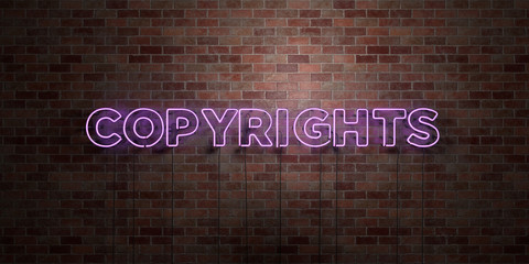 COPYRIGHTS - fluorescent Neon tube Sign on brickwork - Front view - 3D rendered royalty free stock picture. Can be used for online banner ads and direct mailers..