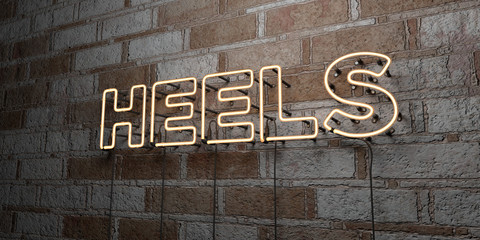 HEELS - Glowing Neon Sign on stonework wall - 3D rendered royalty free stock illustration.  Can be used for online banner ads and direct mailers..