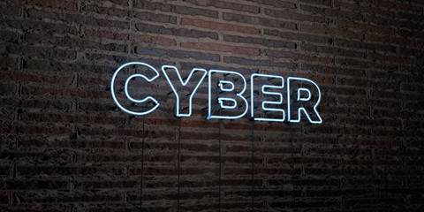 CYBER -Realistic Neon Sign on Brick Wall background - 3D rendered royalty free stock image. Can be used for online banner ads and direct mailers..