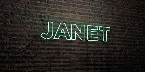 JANET -Realistic Neon Sign on Brick Wall background - 3D rendered royalty free stock image. Can be used for online banner ads and direct mailers..
