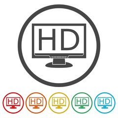 High definition television symbol, HDTV icons set 