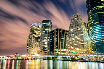 Wall Street buildings facades on South St. The tower is tiered on three sides, forming the 