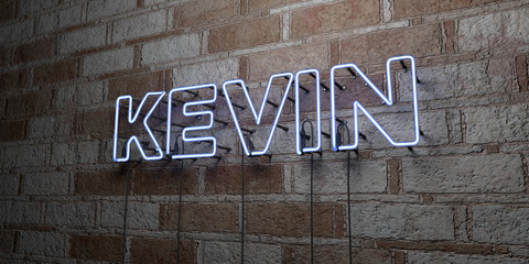 KEVIN - Glowing Neon Sign on stonework wall - 3D rendered royalty free stock illustration.  Can be used for online banner ads and direct mailers..