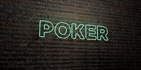 POKER -Realistic Neon Sign on Brick Wall background - 3D rendered royalty free stock image. Can be used for online banner ads and direct mailers..