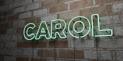 CAROL - Glowing Neon Sign on stonework wall - 3D rendered royalty free stock illustration.  Can be used for online banner ads and direct mailers..