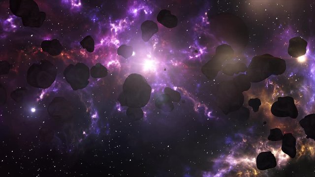 A Very Spectacular and Cinematic Asteroid Field in Outer Space Galaxy 4K 3D Animation
