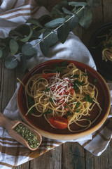 Spaguetti with tomato cheese and oregano