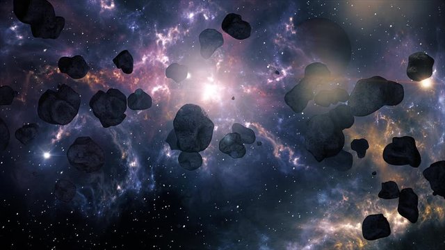 A Very Spectacular and Cinematic Asteroid Field in Outer Space Galaxy 4K 3D Animation