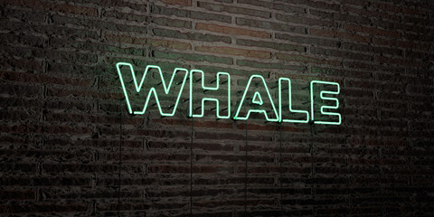 WHALE -Realistic Neon Sign on Brick Wall background - 3D rendered royalty free stock image. Can be used for online banner ads and direct mailers..