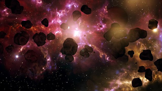 A Very Spectacular and Cinematic Asteroid Field in Outer Space Galaxy 4K 3D Animation