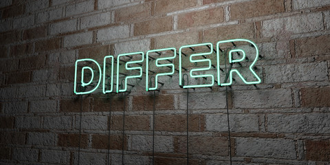 DIFFER - Glowing Neon Sign on stonework wall - 3D rendered royalty free stock illustration.  Can be used for online banner ads and direct mailers..