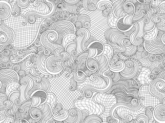 Decorative abstract figured vector seamless texture with lines and doodles