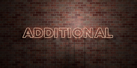 ADDITIONAL - fluorescent Neon tube Sign on brickwork - Front view - 3D rendered royalty free stock picture. Can be used for online banner ads and direct mailers..