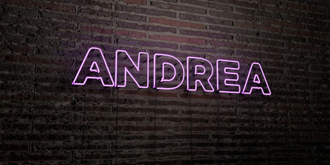 ANDREA -Realistic Neon Sign on Brick Wall background - 3D rendered royalty free stock image. Can be used for online banner ads and direct mailers..