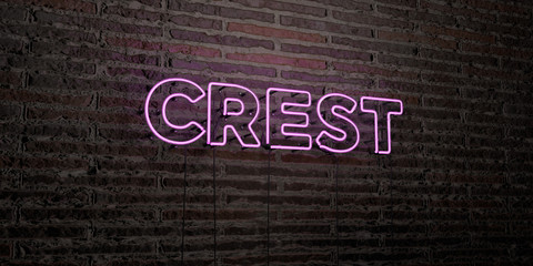 CREST -Realistic Neon Sign on Brick Wall background - 3D rendered royalty free stock image. Can be used for online banner ads and direct mailers..