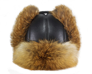 earflaps fur cap winter one on white background