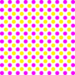 Pink and yellow polka dots pattern on white background design