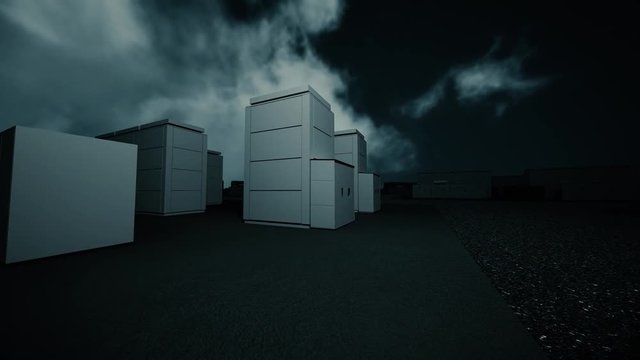 Sodium-Sulfur so called NAS Battery Park at Night Photorealistic 4K Cinematic 3D Animation 