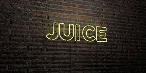 JUICE -Realistic Neon Sign on Brick Wall background - 3D rendered royalty free stock image. Can be used for online banner ads and direct mailers..