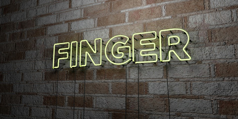 FINGER - Glowing Neon Sign on stonework wall - 3D rendered royalty free stock illustration.  Can be used for online banner ads and direct mailers..