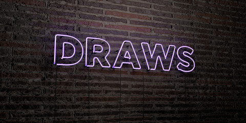 DRAWS -Realistic Neon Sign on Brick Wall background - 3D rendered royalty free stock image. Can be used for online banner ads and direct mailers..