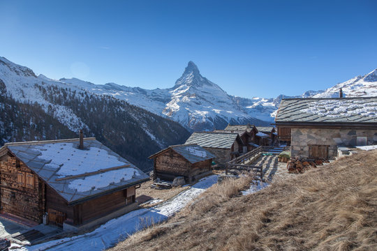 Typical chalets town facing the Matterhorn
