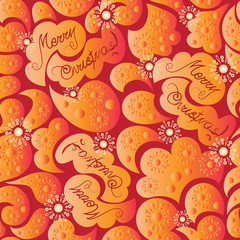 Bright winter day. Snowflakes and abstract shapes. Seamless pattern in shades of orange-red color. Design for tissues, napkins, wrapping paper, background for websites, covers winter newsletters.