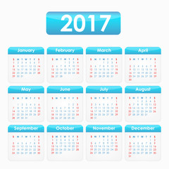 The calendar for 2017 on a gray background with blue blocks