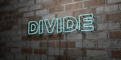DIVIDE - Glowing Neon Sign on stonework wall - 3D rendered royalty free stock illustration.  Can be used for online banner ads and direct mailers..