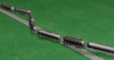 Train tanks derail off tracks whiles going at high speed. 3d render