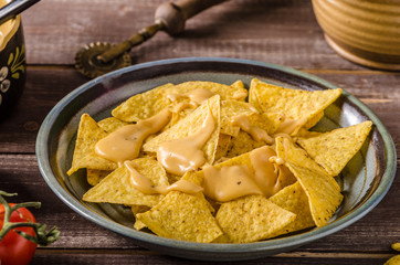 Nachos with homemade cheese dip