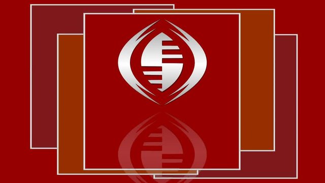 Metal silver logotype shape in  dark red background  in square elements group, changing position, mirror effect, intro movie useful for company purpose