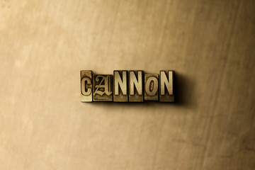 CANNON - close-up of grungy vintage typeset word on metal backdrop. Royalty free stock - 3D rendered stock image.  Can be used for online banner ads and direct mail.