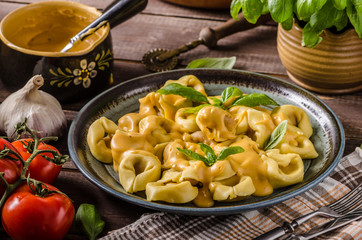 Tortellini with cheese sauce