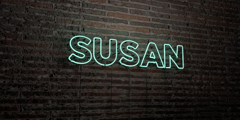 SUSAN -Realistic Neon Sign on Brick Wall background - 3D rendered royalty free stock image. Can be used for online banner ads and direct mailers..