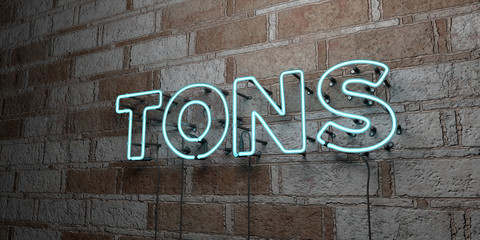 TONS - Glowing Neon Sign on stonework wall - 3D rendered royalty free stock illustration.  Can be used for online banner ads and direct mailers..