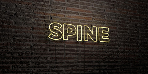 SPINE -Realistic Neon Sign on Brick Wall background - 3D rendered royalty free stock image. Can be used for online banner ads and direct mailers..