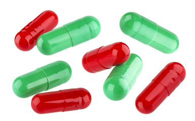 Medical pill capsules isolated on white background